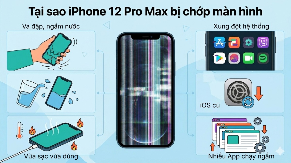 Nguyên nhân iPhone 12 Pro Max bị chớp màn hình