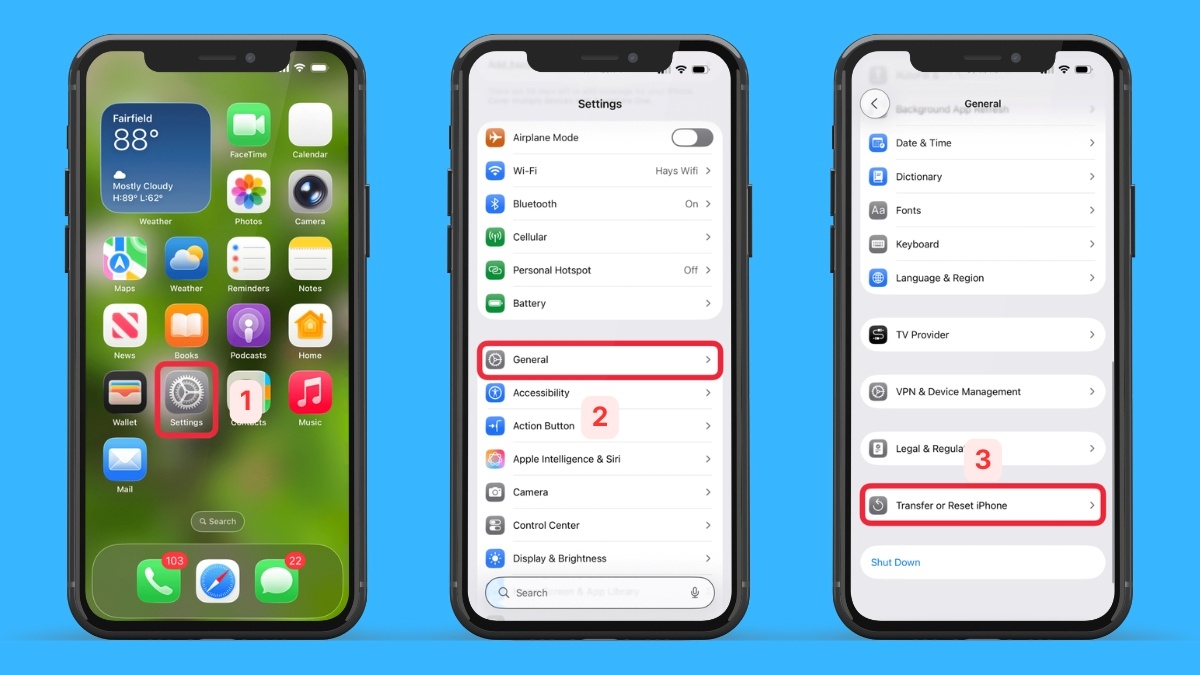 Tìm đến mục Chuyển hoặc đặt lại iPhone