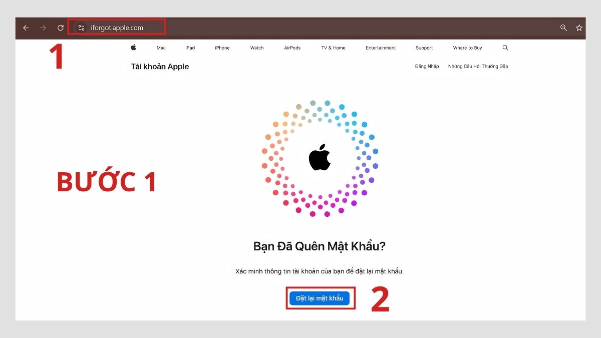 Truy cập vào web iforgot.apple.com và nhấn Đặt lại mật khẩu