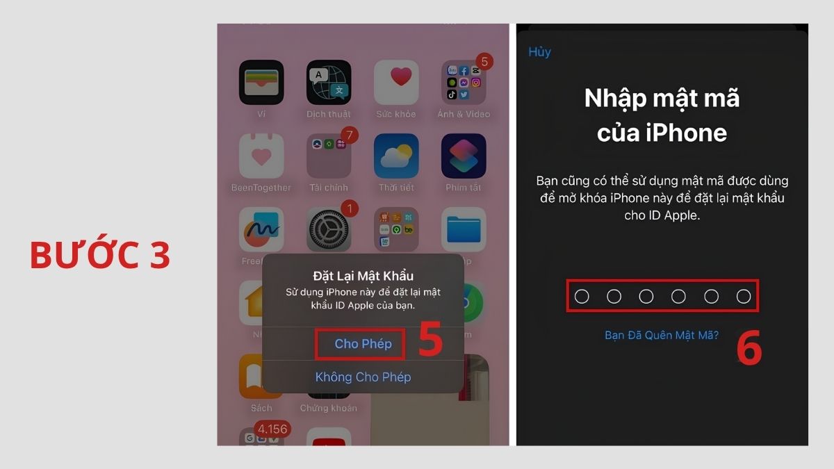 Cho phép và Nhập Password iPhone