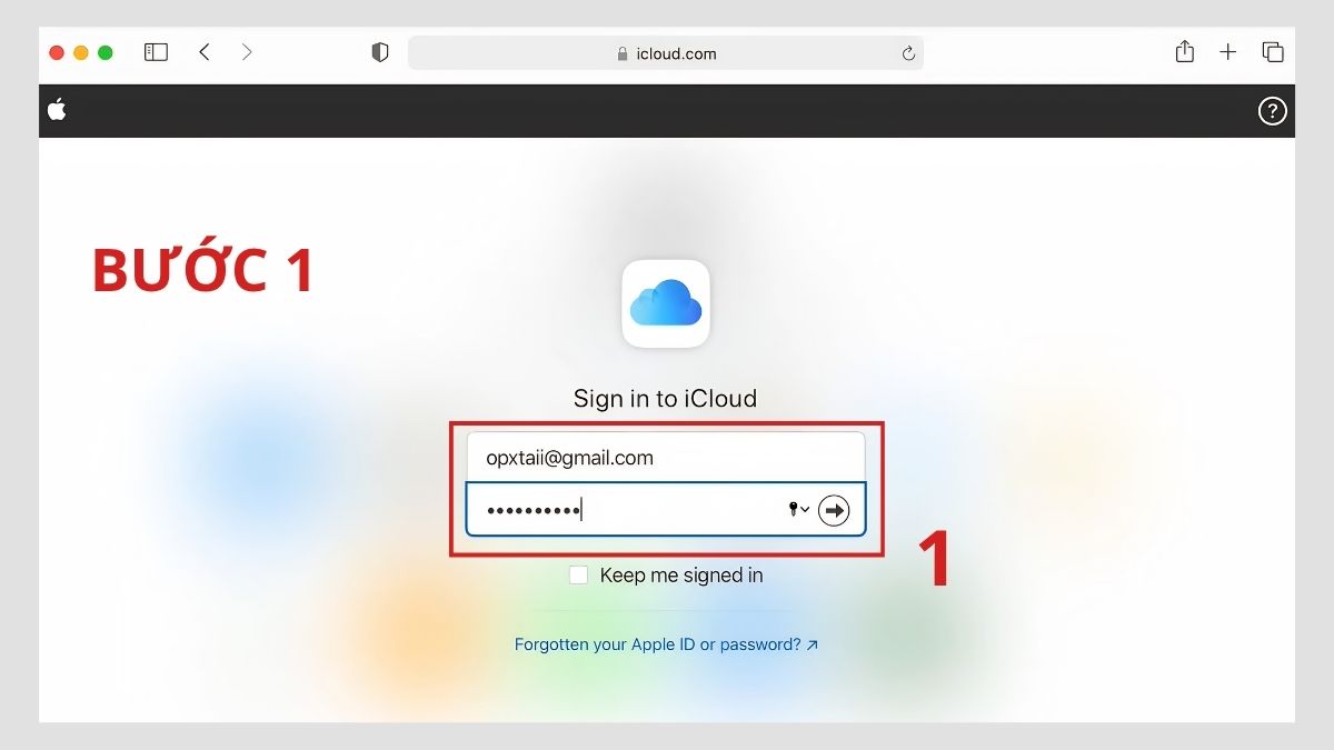 Truy cập vào web iCloud, điền email và mật khẩu đăng nhập