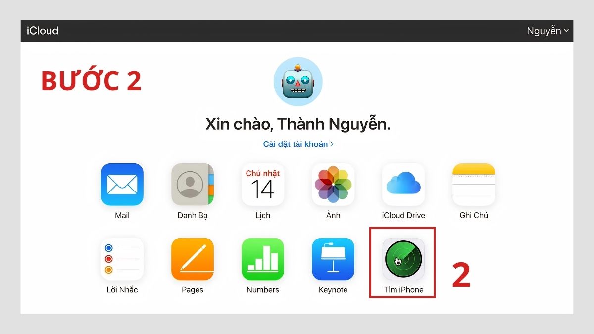 Chọn vào biểu tượng Tìm iPhone