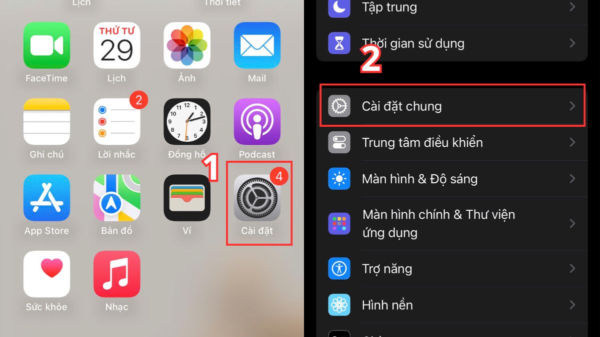 Truy cập vào mục Cài đặt chung