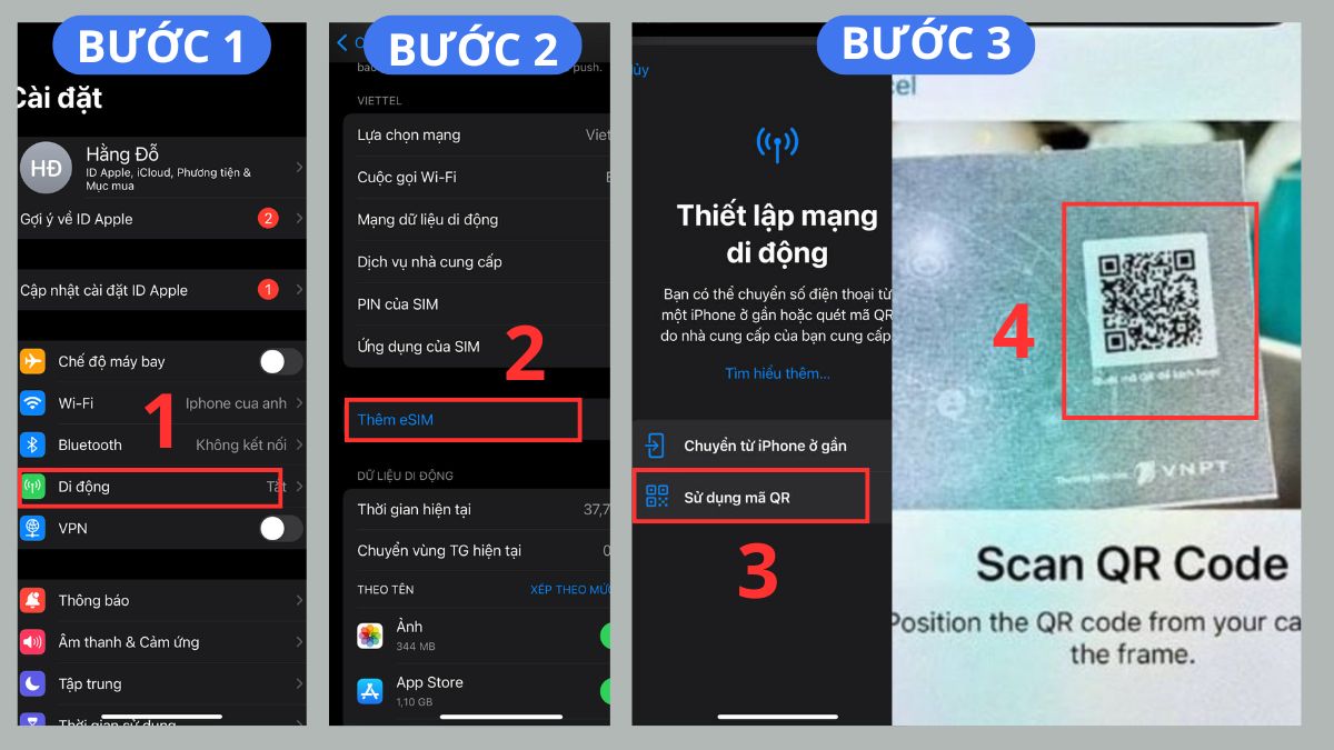 Tiến hành quét mã QR kích hoạt eSIM