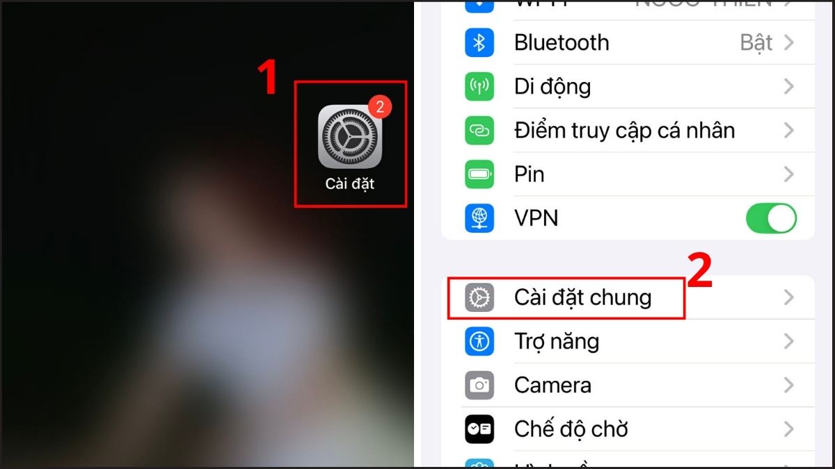 Vào mục Cài đặt chung trong Cài đặt