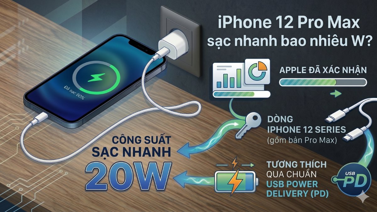 iPhone 12 Pro Max sạc nhanh 20W