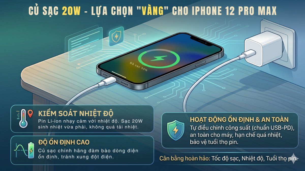 iPhone 12 Pro Max nên sử dụng sạc 20W