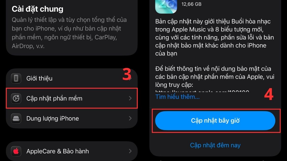 Thực hiện thao tác Cập nhật bản iOS mới nhất