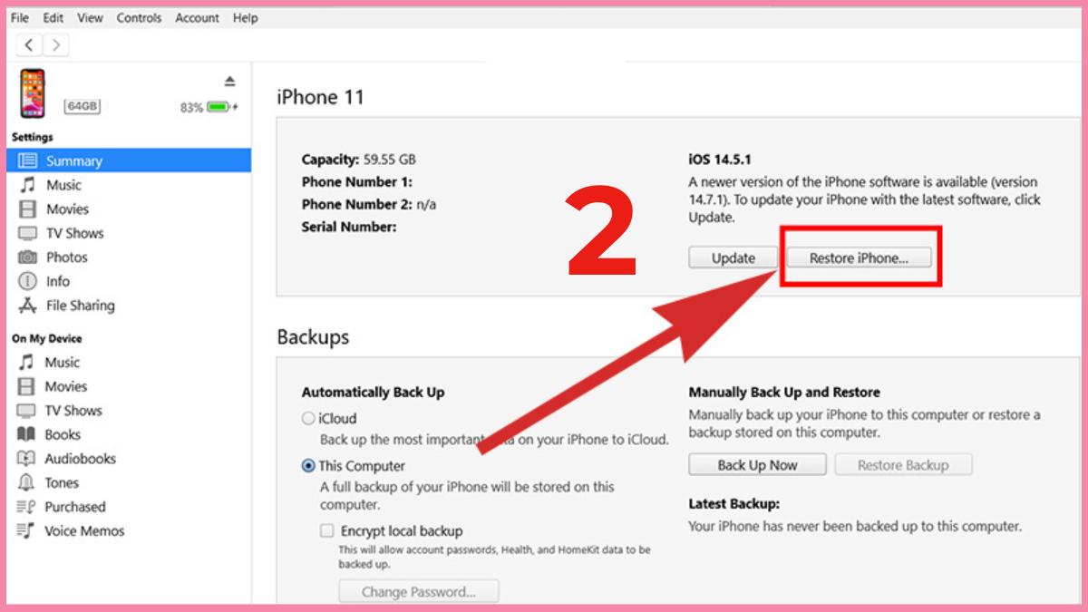 Trường hợp không sao lưu dữ liệu, chọn tiếp vào Restore iPhone