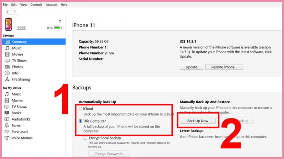 Trường hợp sao lưu dữ liệu, chọn Back Up Now