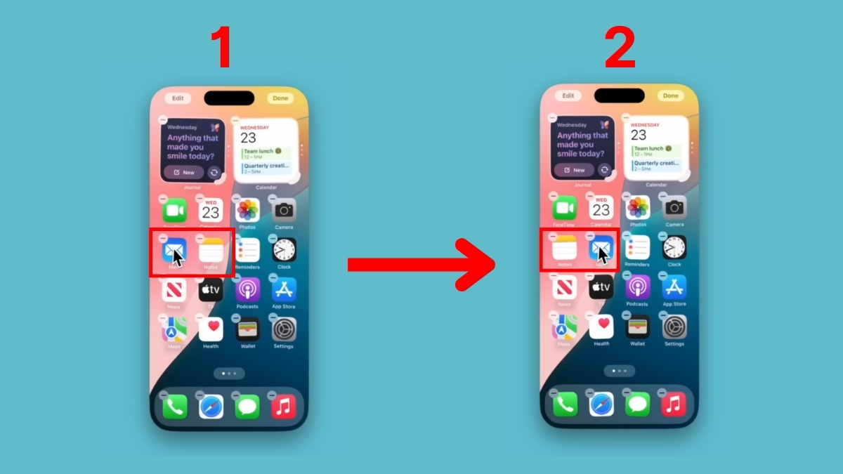 Nhấn giữ màn hình để di chuyển ứng dụng iPhone
