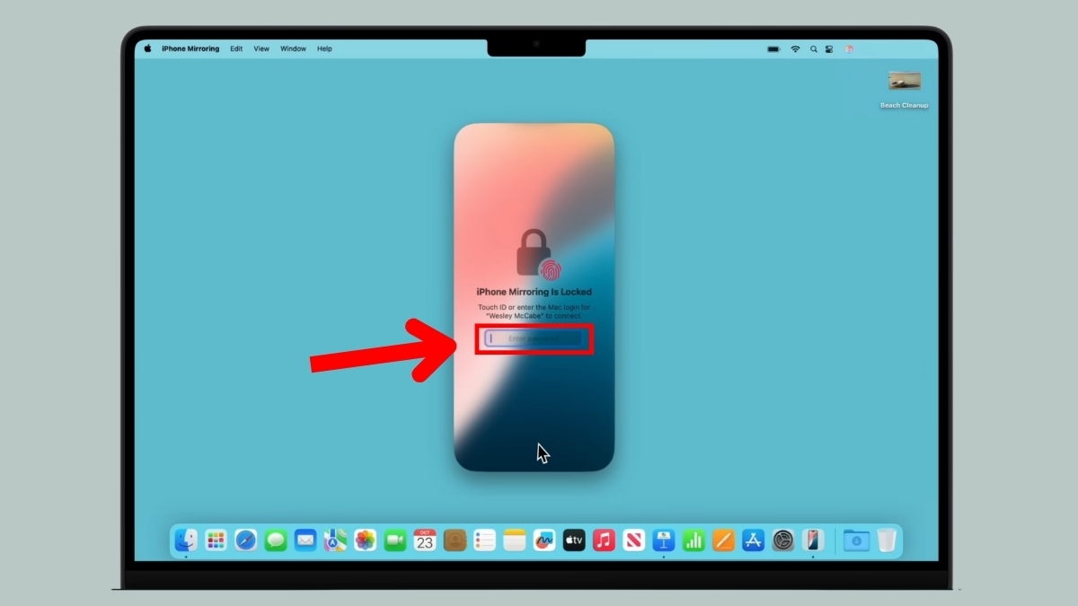 Nhập mật khẩu hoặc dùng Touch ID được sử dụng trên Mac