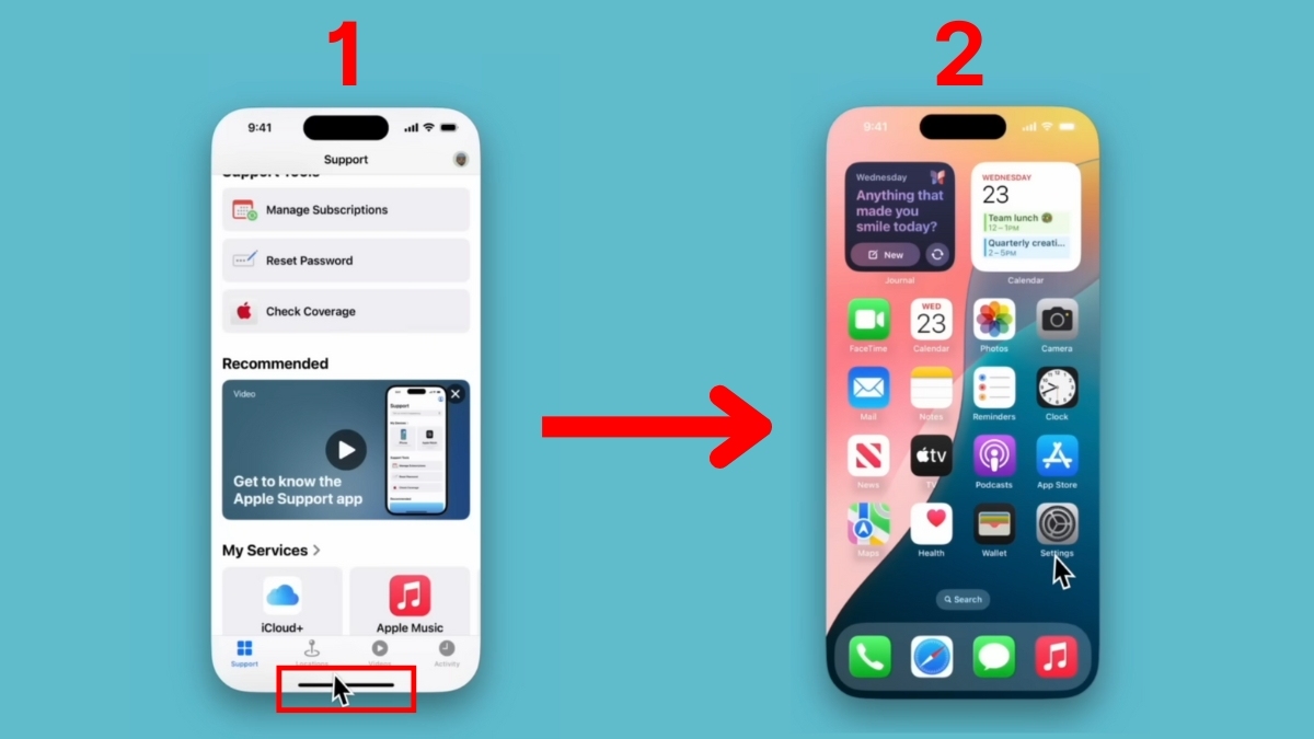 Thao tác quay về màn hình chính iPhone