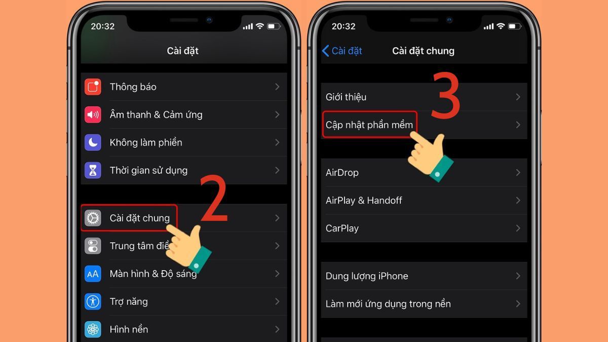 Chọn vào mục Cài đặt chung và Cập nhật phần mềm