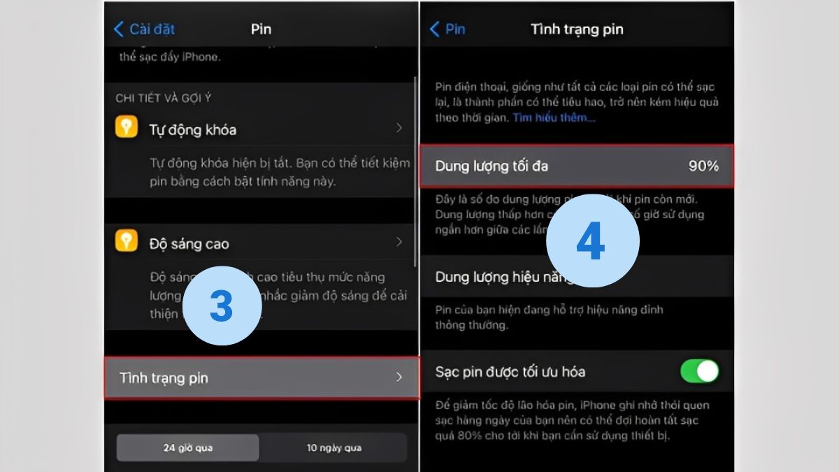 Kiểm tra dung lượng pin tối đa và hiệu năng