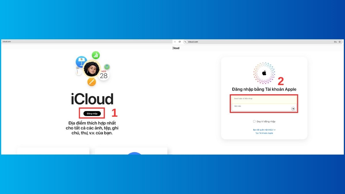 Đăng nhập tài khoản iCloud trên website (Nguồn ảnh: Internet)