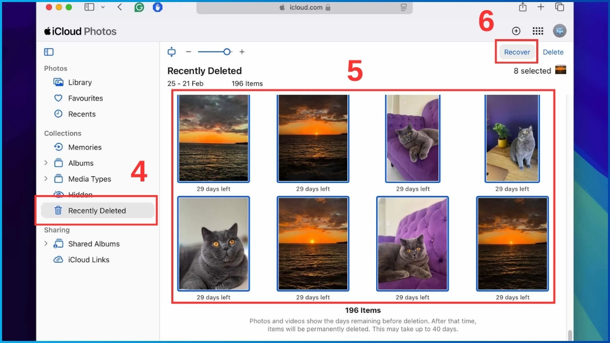 Thực hiện thao tác khôi phục ảnh trên website icloud.com (Nguồn ảnh: Internet)