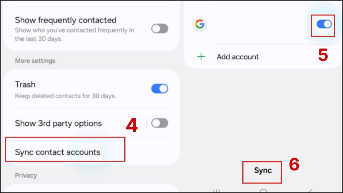 Bật sao lưu danh bạ