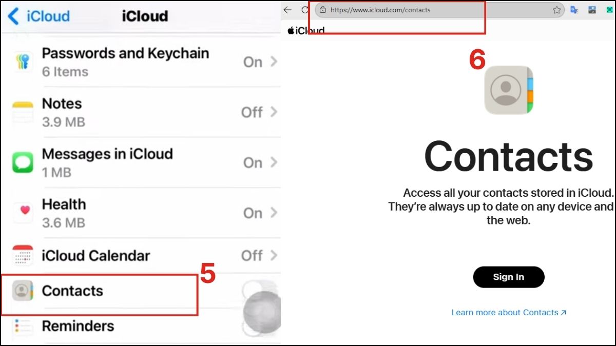Truy cập vào website iCloud để kiểm tra danh bạ đã sao lưu