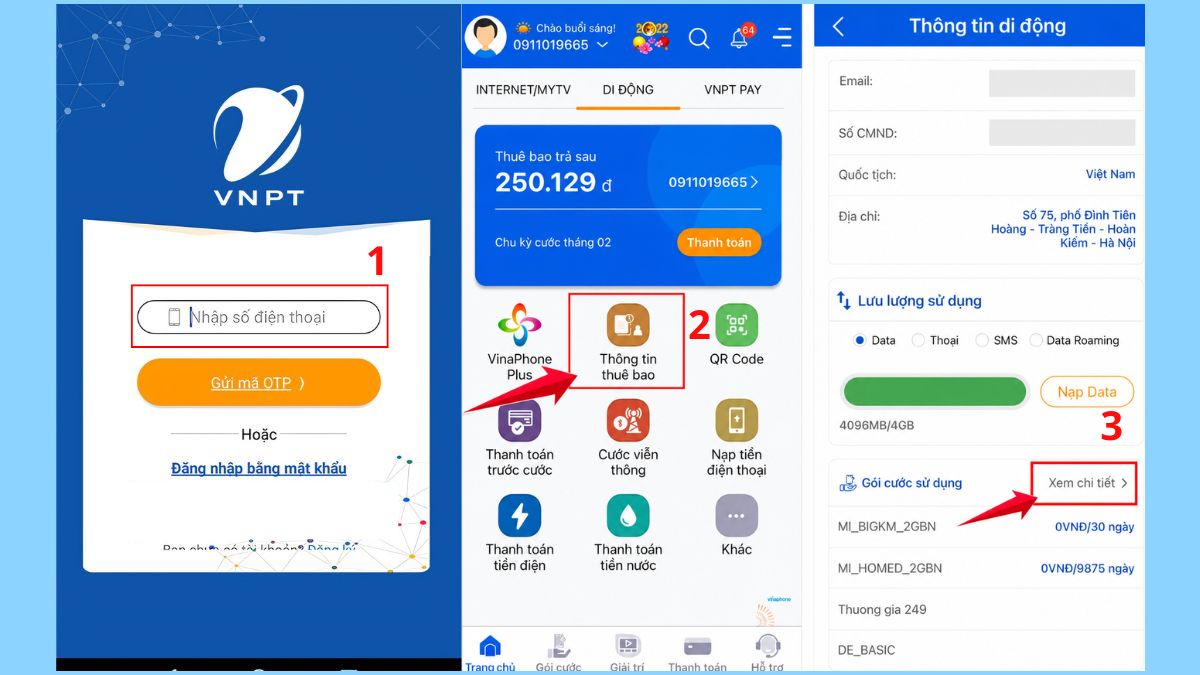 Kiểm tra dịch vụ SIM VinaPhone qua app (Nguồn: Internet)
