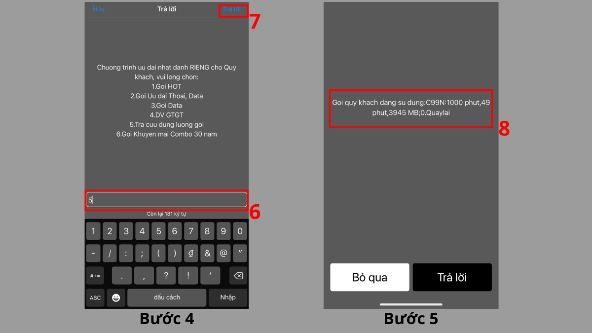Gõ phím 5 và bấm Trả lời