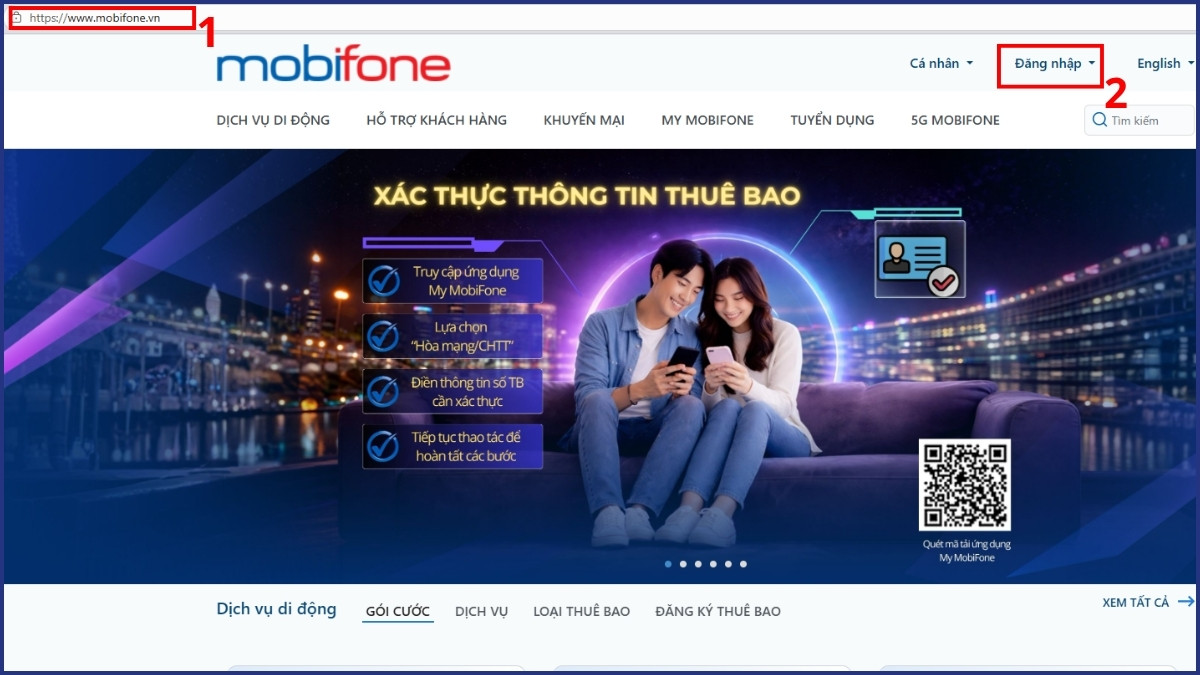 Đăng nhập vào website của MobiFone