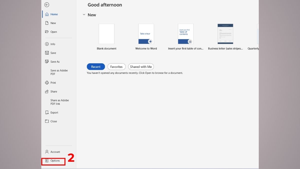 Vào mục Options