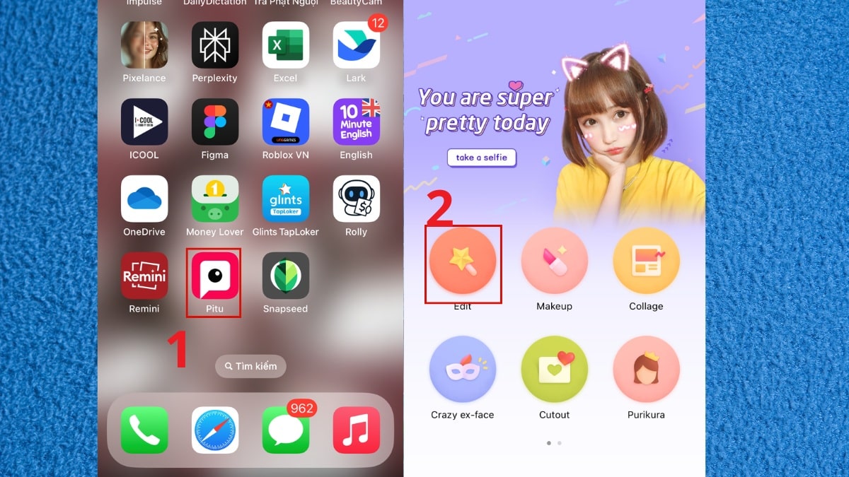 Mở app Pitu và chọn Chỉnh sửa