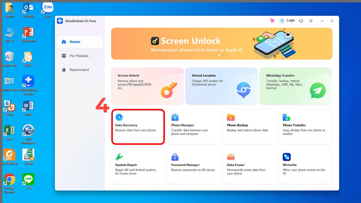 Chọn tiếp vào mục Data Recovery