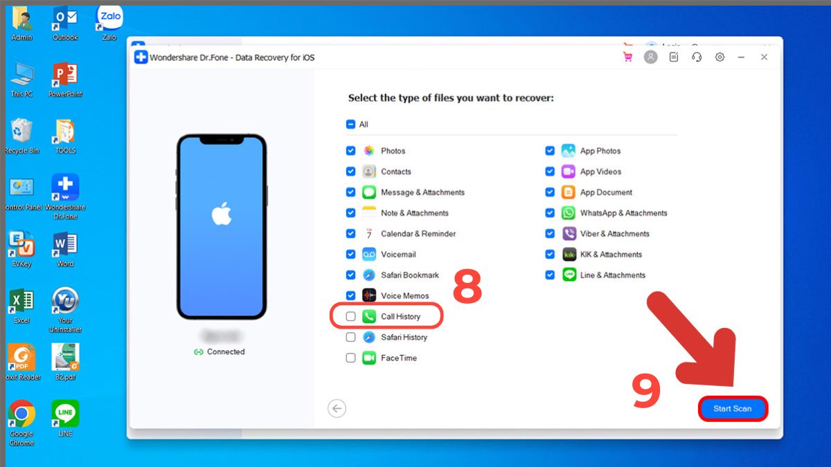 Chọn Call History và Start Scan