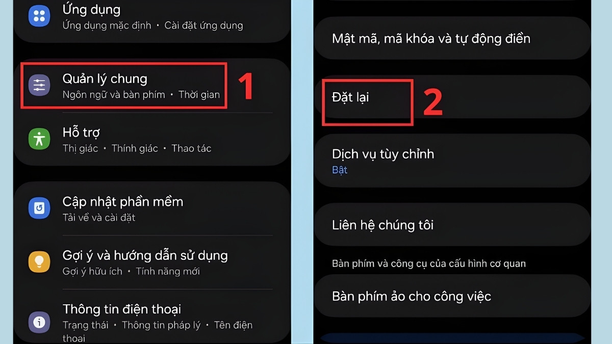 Vào Quản lý chung và Đặt lại