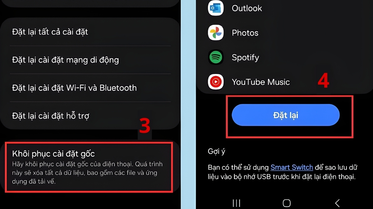 Thiết lập quá trình khôi phục cài đặt gốc của máy