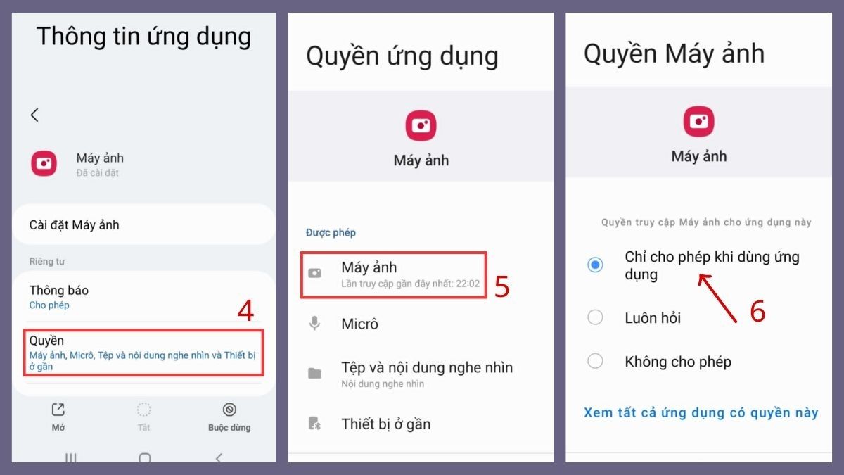 Cấp quyền truy cập camera cho ứng dụng
