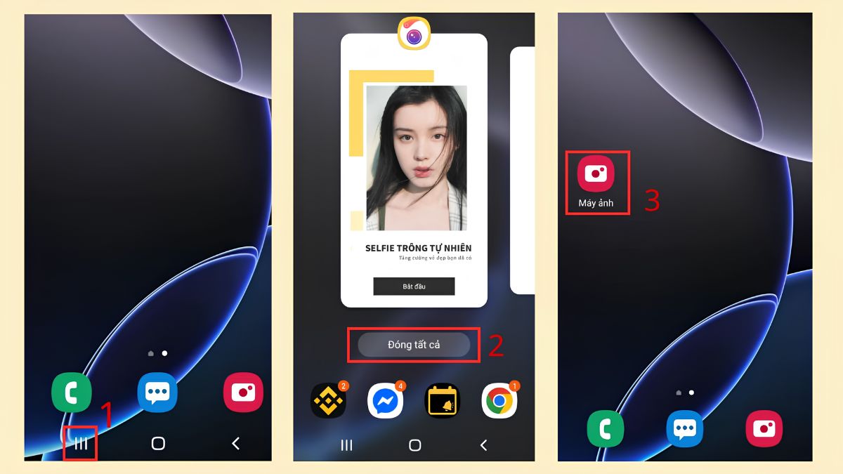 Đóng mở lại ứng dụng camera và thử chuyển camera trước và sau