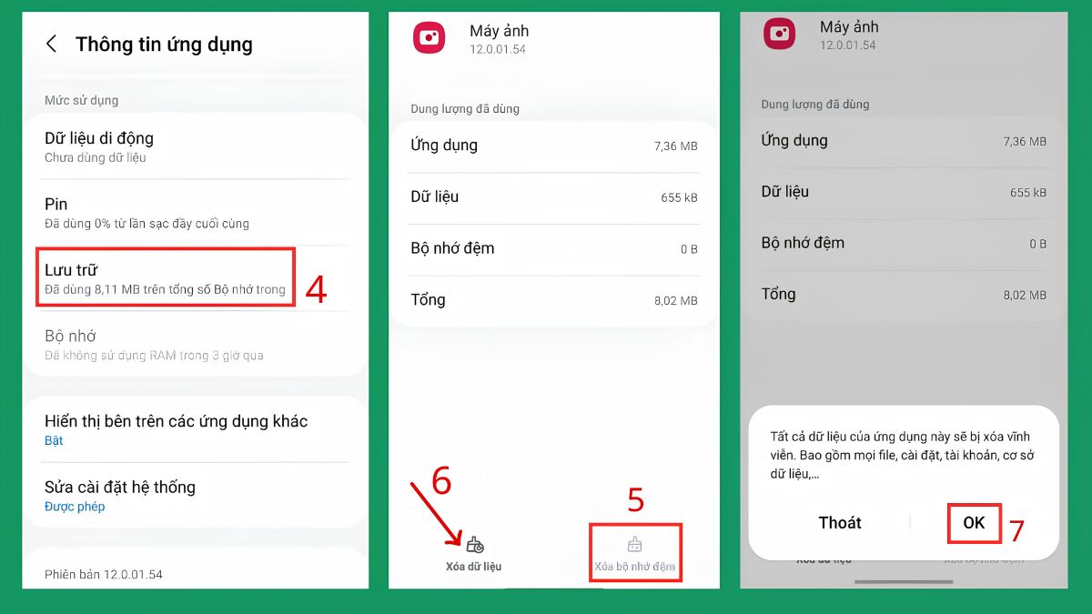 Thực hiện thao tác xóa bộ nhớ đệm
