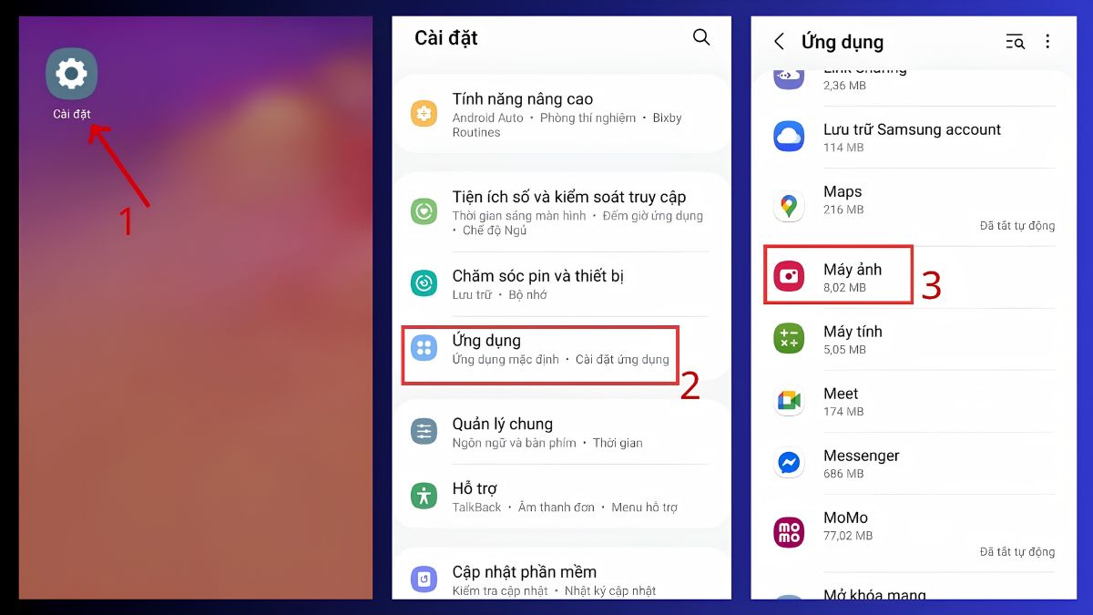 Tìm đến mục Máy ảnh