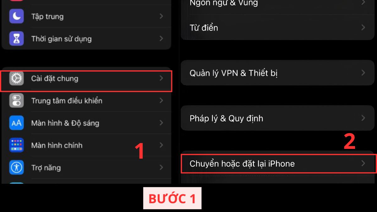 Tìm đến mục Chuyển hoặc đặt lại iPhone