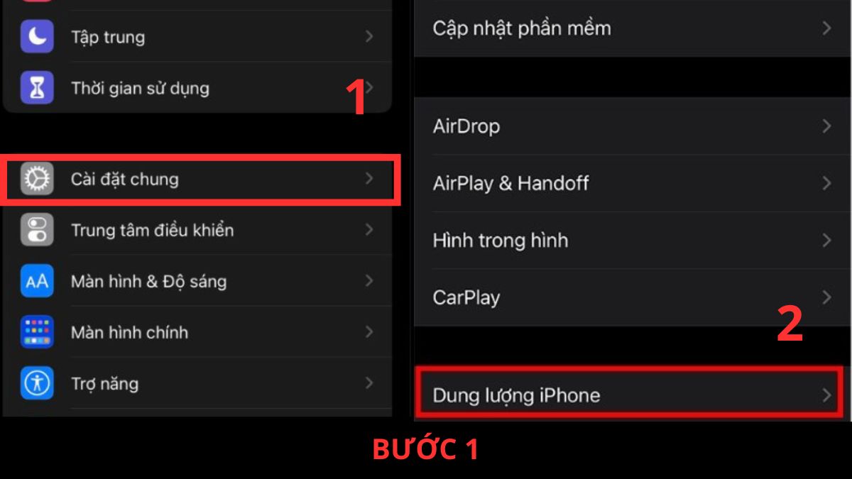 Tìm đến mục Dung lượng iPhone