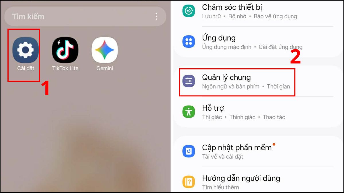 Vào mục Quản lý chung trong Cài đặt