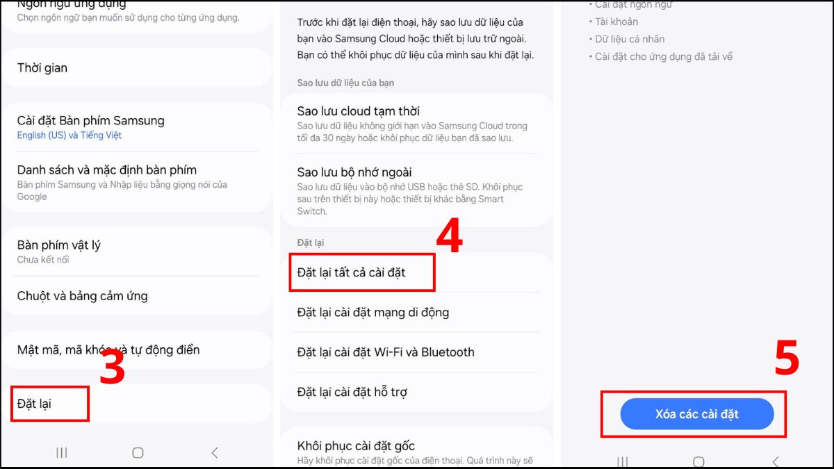 Thiết lập quá trình Đặt lại tất cả cài đặt