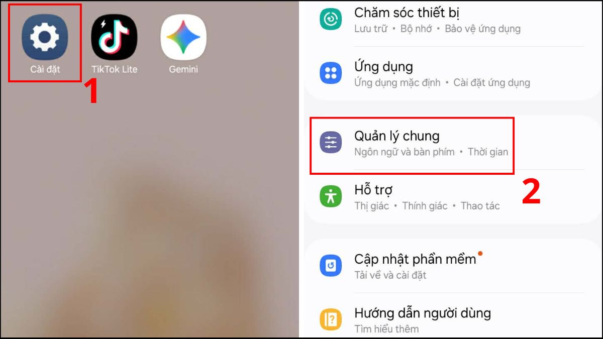Vào mục Quản lý chung trong phần Cài đặt