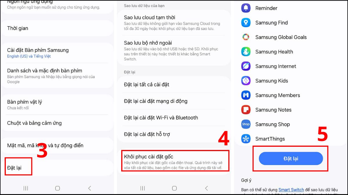 Thiết lập quá trình Khôi phục cài đặt gốc