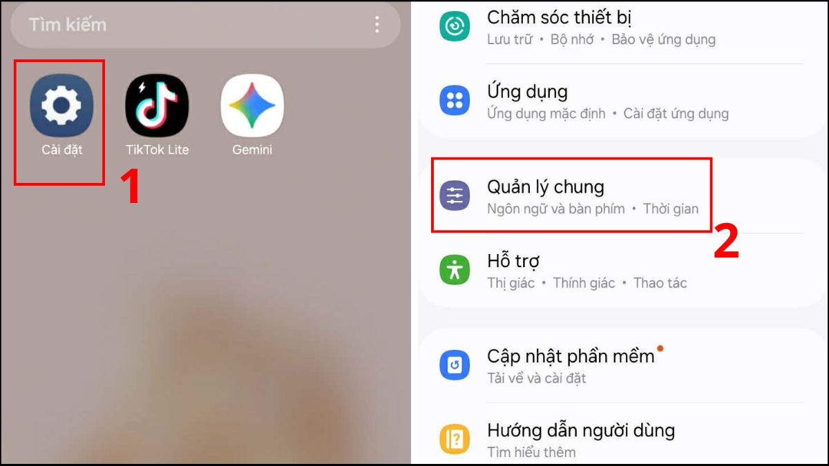 Vào mục Quản lý chung trong Cài đặt