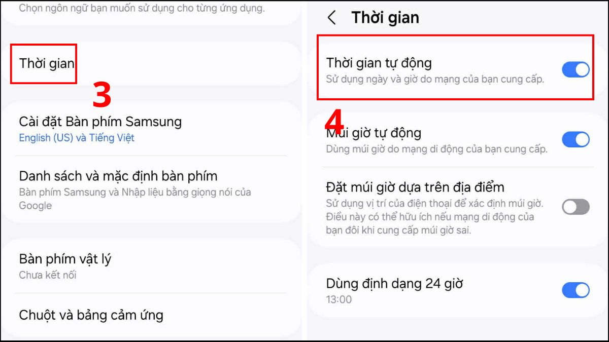 Bật tính năng Thời gian tự động