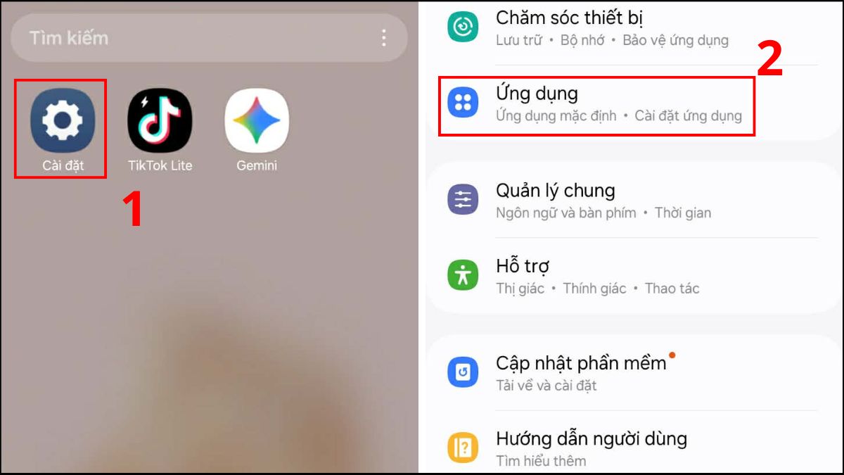 Chọn vào Ứng dụng trong Cài đặt
