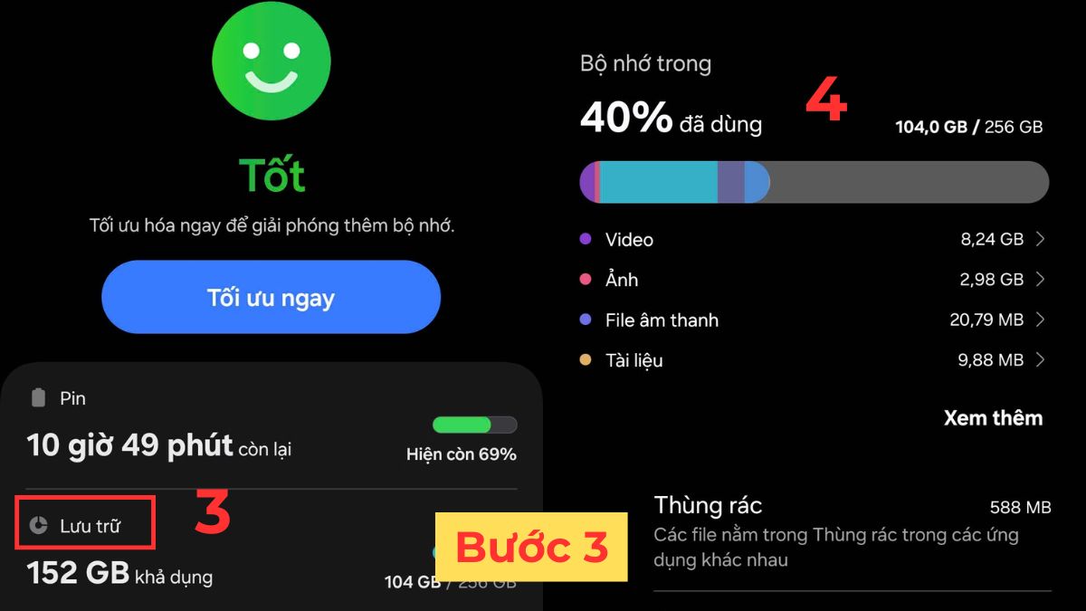 Vào mục Lưu trữ và xóa bớt hình ảnh, video hoặc ứng dụng không cần thiết