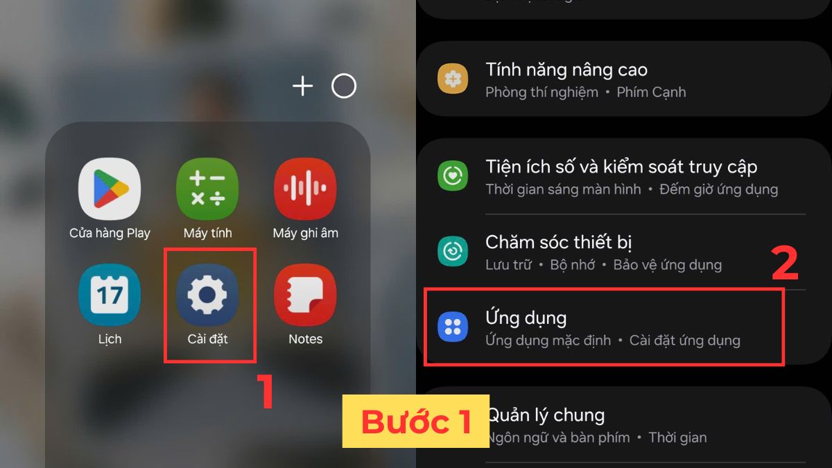 Vào mục Ứng dụng trong Cài đặt