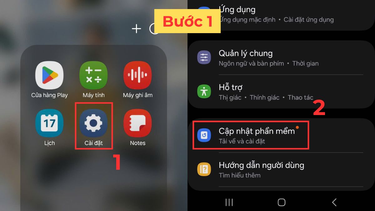 Tìm đến mục Cập nhật phần mềm trong Cài đặt