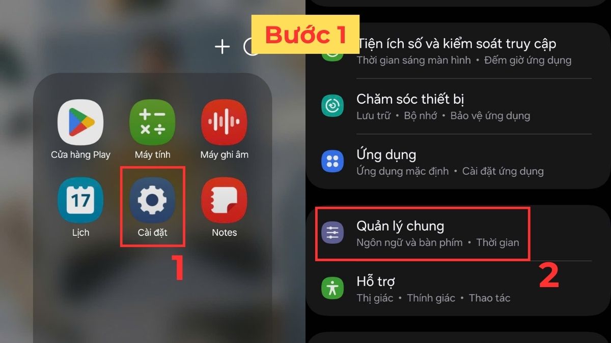 Tìm đến mục Quản lý chung trong Cài đặt