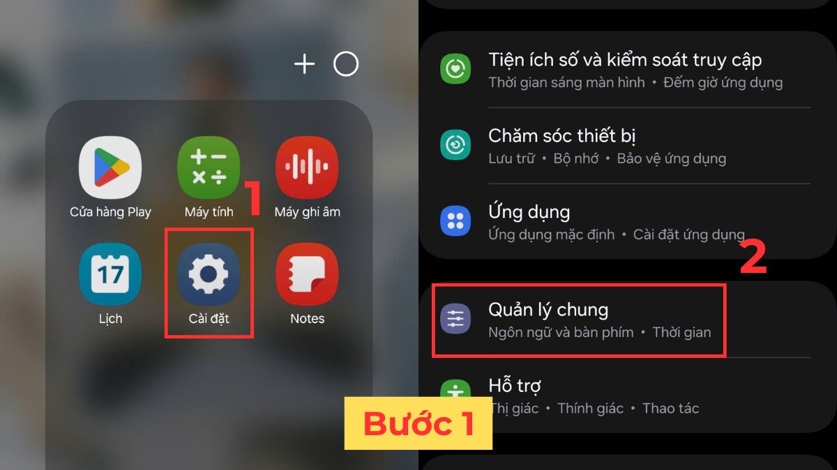 Tìm đến mục Quản lý chung trong Cài đặt